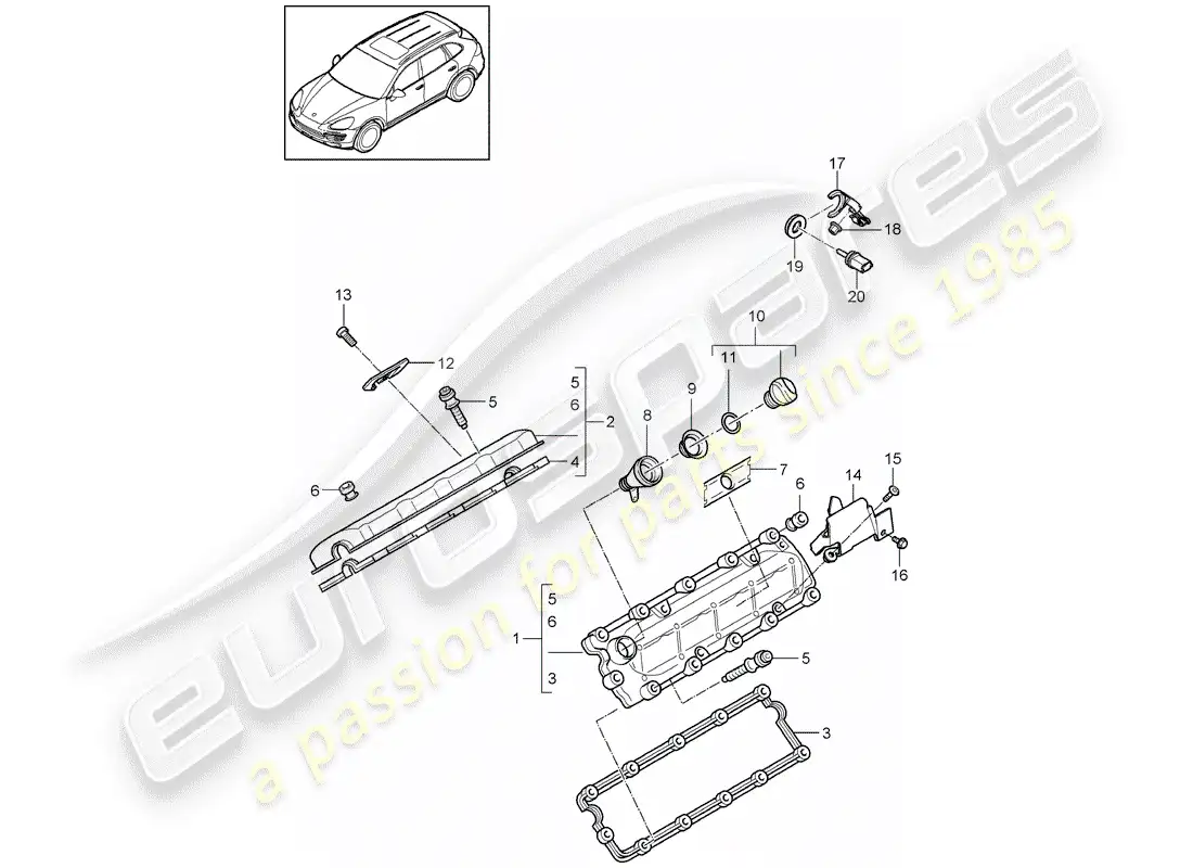 porsche 2016 (cayenne e2 92a) valve cover diagrama de piezas