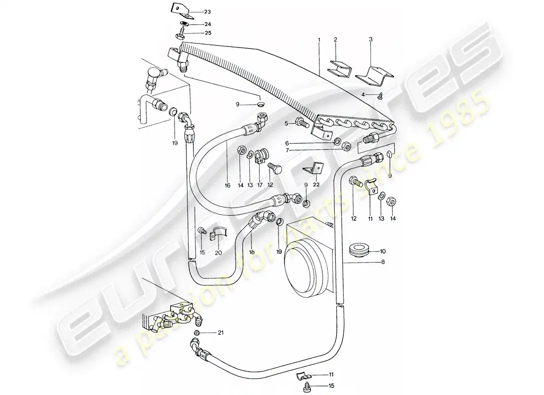 porsche 1974 (911) aire acondicionado - condensador - líneas diagrama de piezas