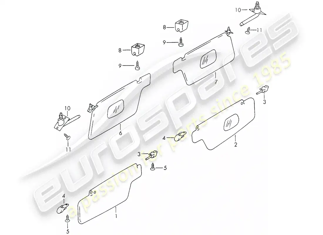 porsche 1971 (911) sun vizors diagrama de piezas