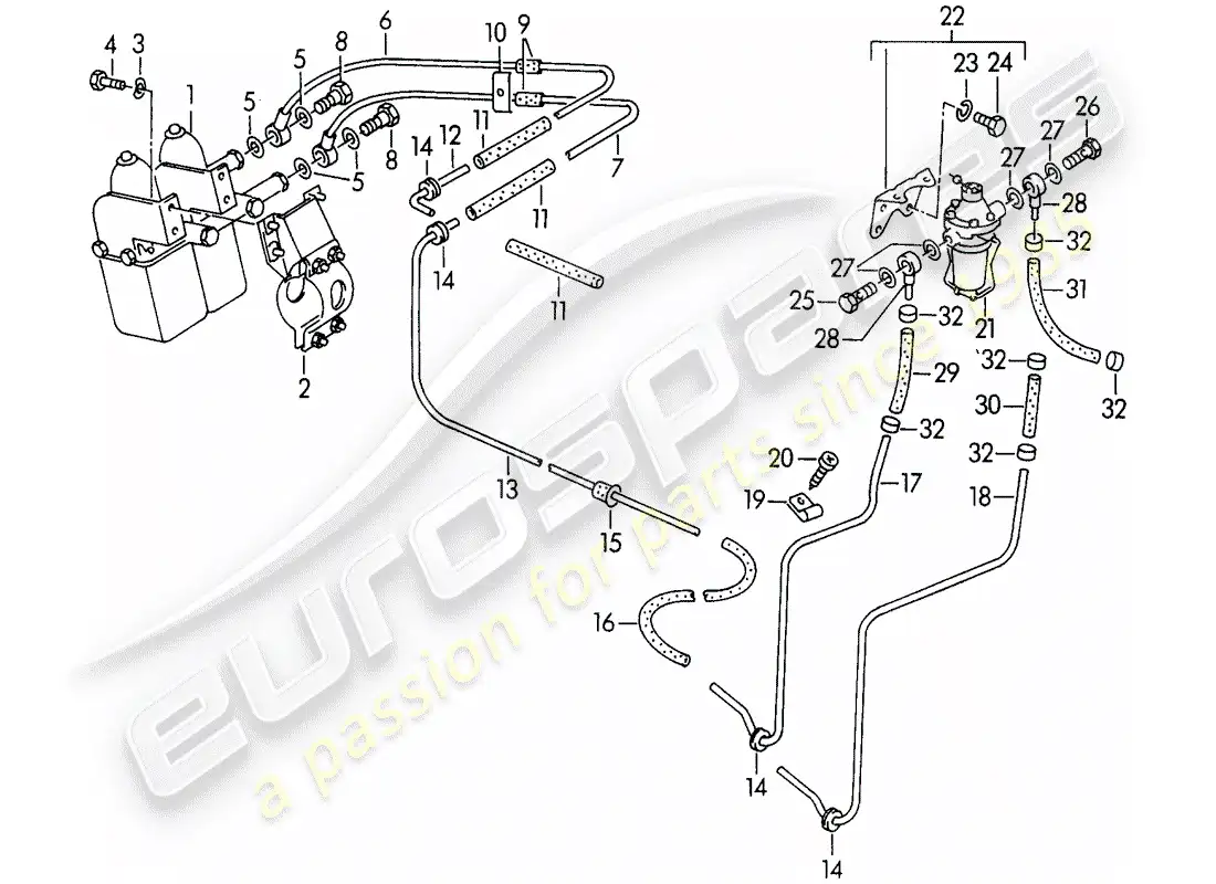 porsche 1957 (356/356a) bomba de combustible - -autopulso 500- - eléctrica - con: - diagrama de piezas de la línea de combustible