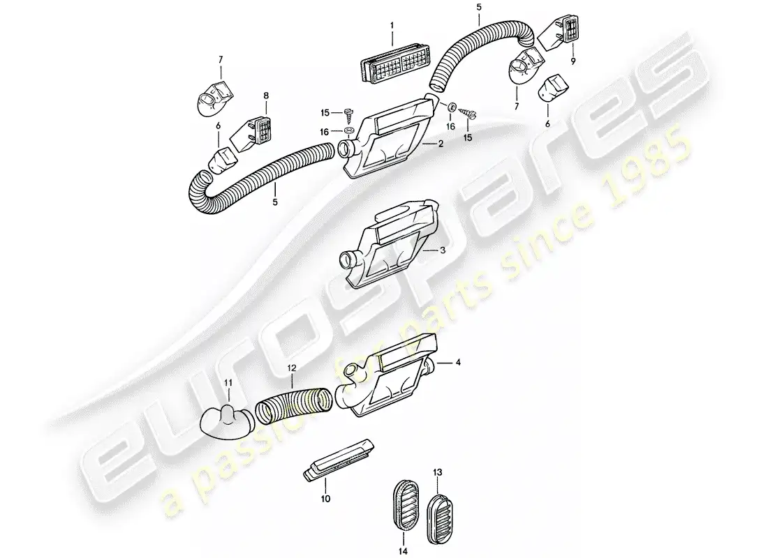 porsche 1986 (924s) ducto de aire diagrama de piezas