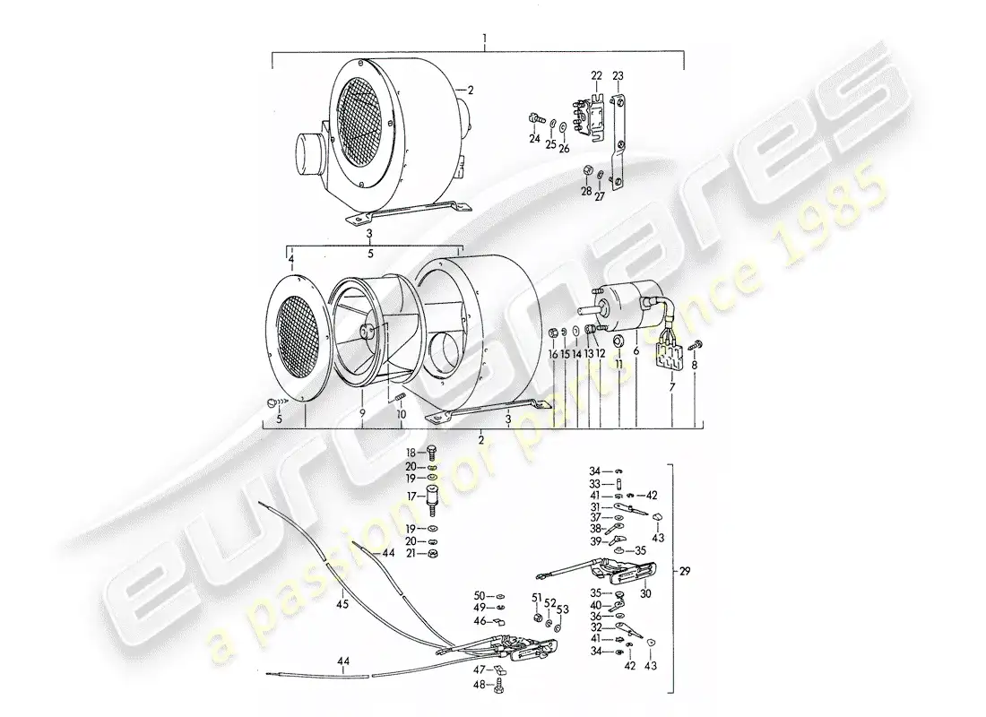 porsche 1961 (356b/356c) soplador radial - soplador adicional - para instalación de servicio diagrama de piezas