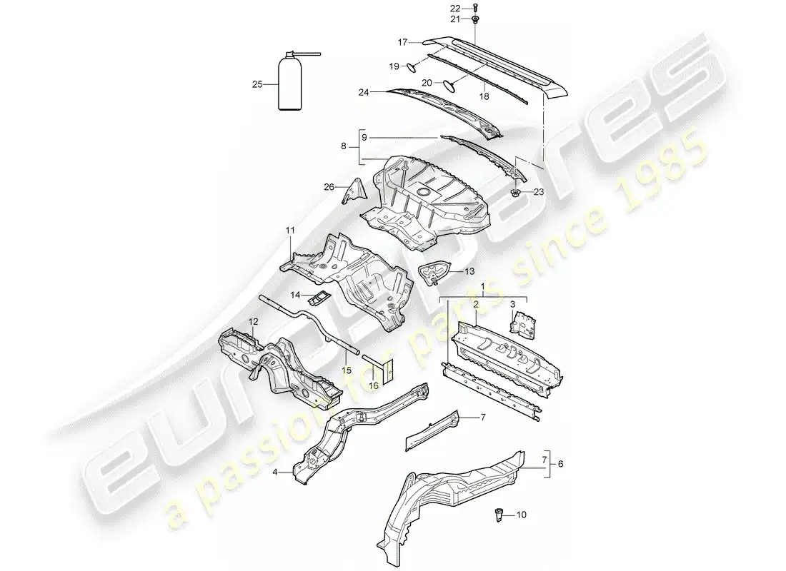 porsche 2007 (997-1 gt3) extremo posterior diagrama de piezas