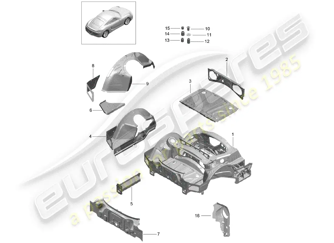 porsche 2016 (981 cayman) extremo posterior diagrama de piezas