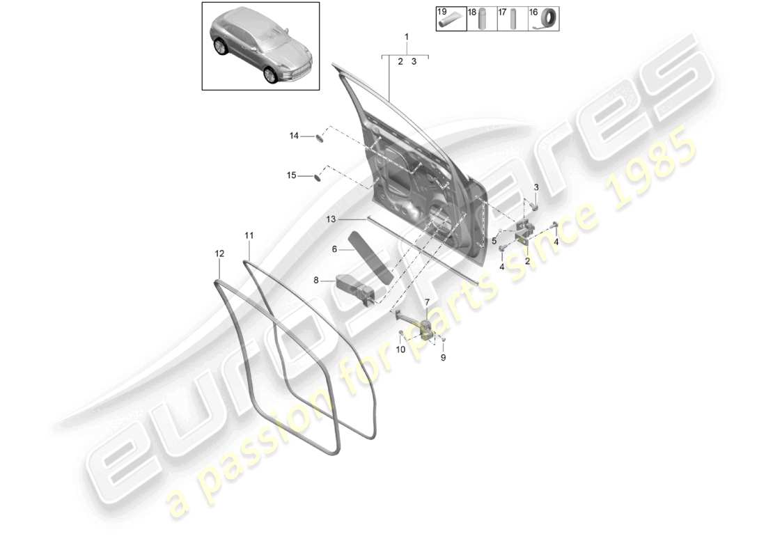 porsche 2021 (macan) diagrama de piezas de accesorios de la carcasa de la puerta delantera