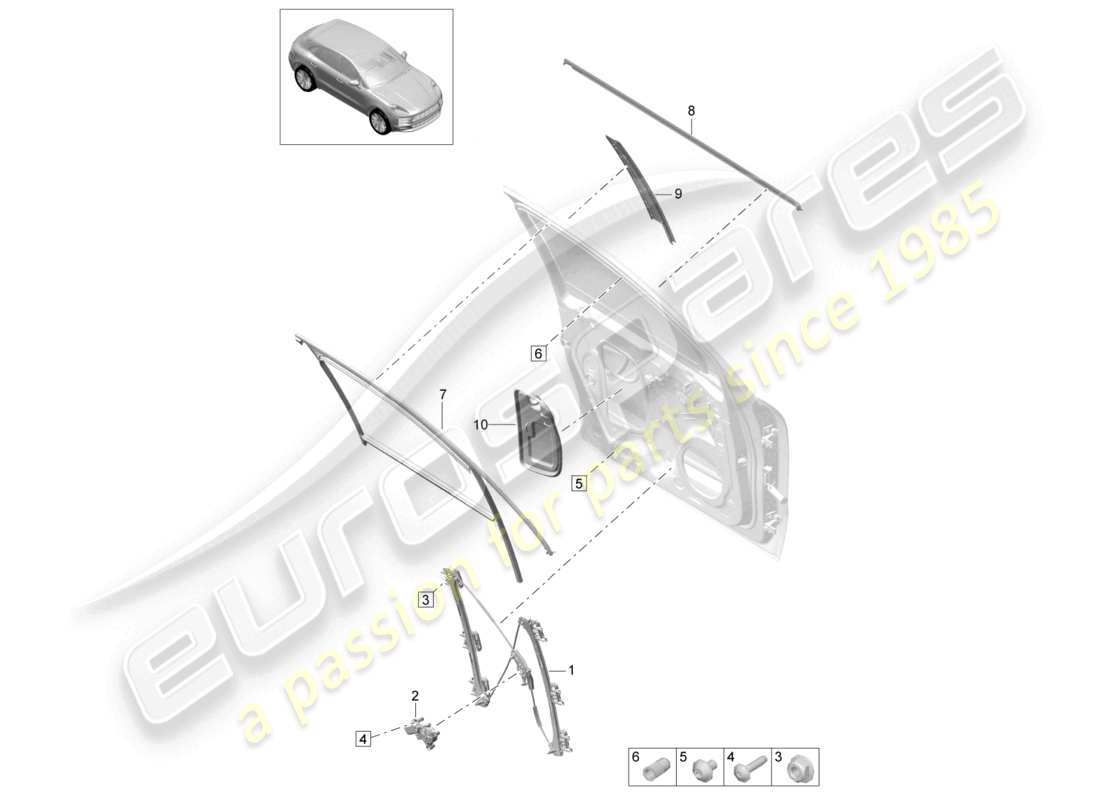 porsche 2021 (macan) elevalunas de puertas delanteras diagrama de piezas