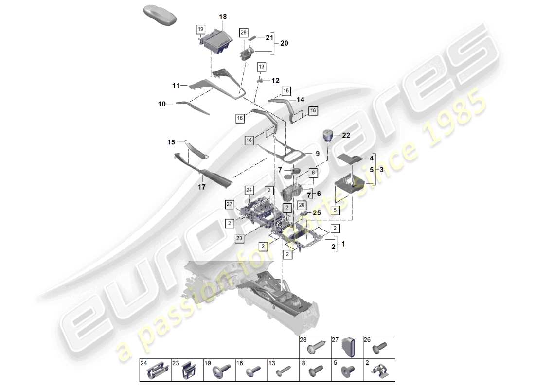 porsche 2023 (cayenne e3 pa) diagrama de la parte superior de la consola central