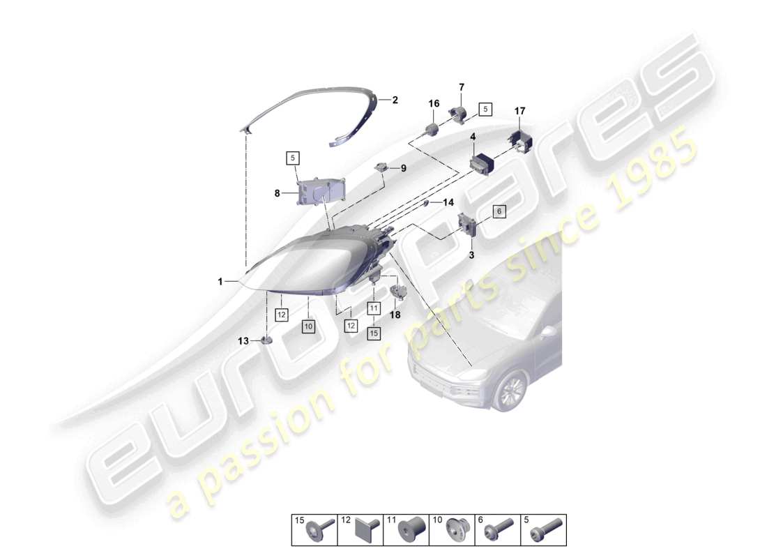 porsche 2023 (cayenne e3 pa) faro led unidad de control elemento de fijación diagrama de piezas