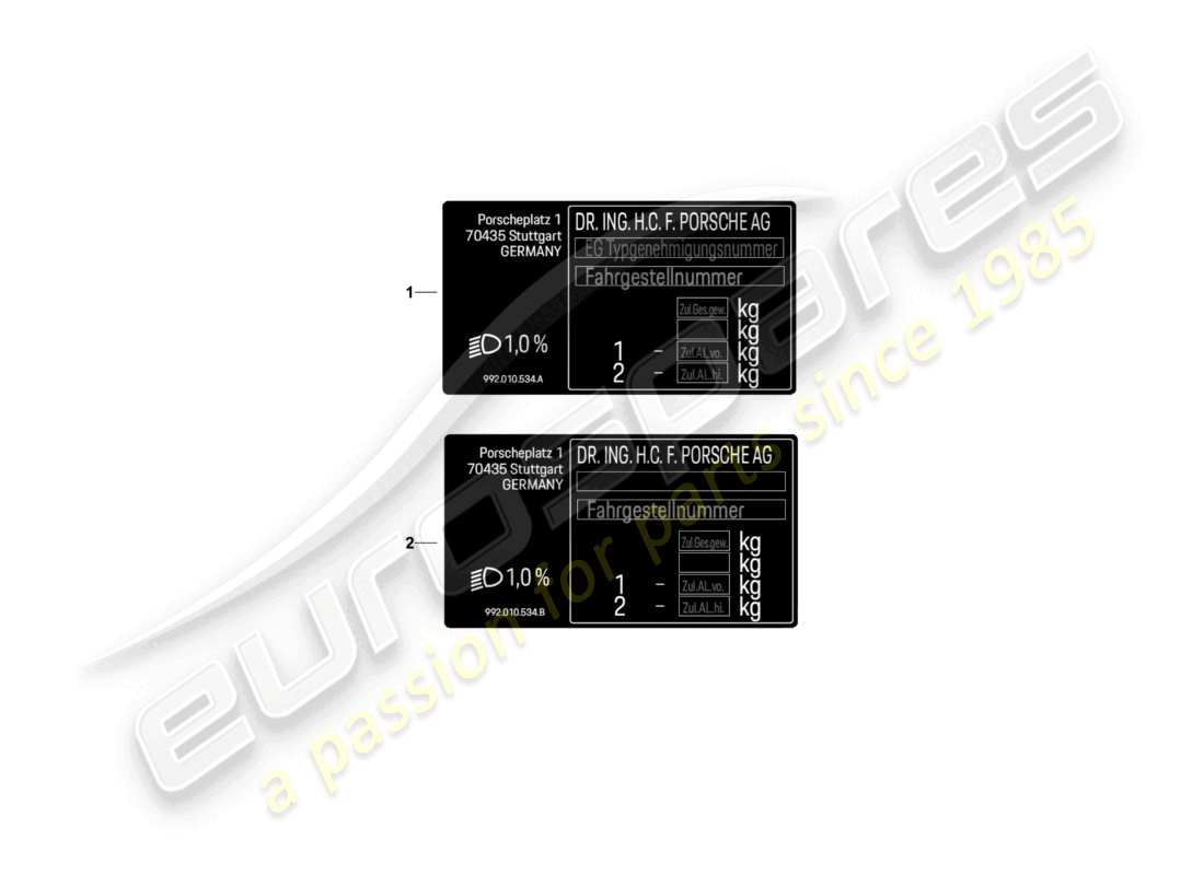 porsche 2024 (992-2 gt3/rs/st) etiqueta de datos d - mj 2022>> diagrama de piezas