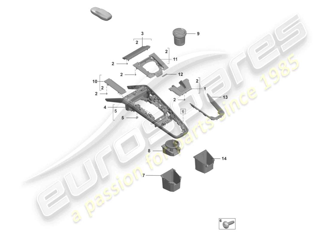 porsche 2021 (992-1 gt3/rs/st) diagrama de piezas de accesorios de la consola central