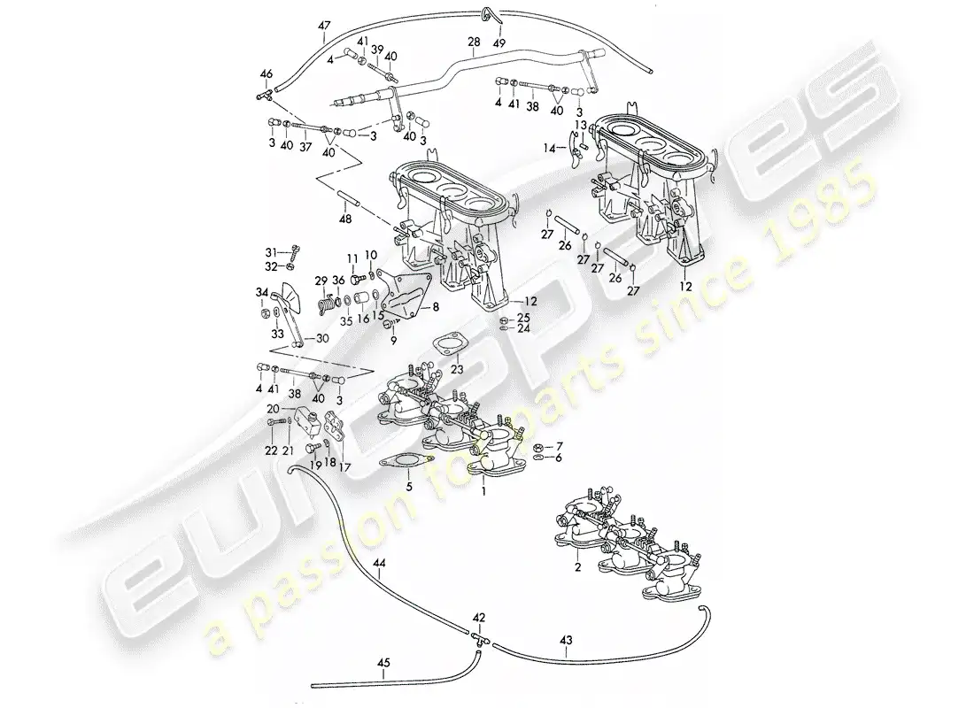 porsche 1971 (911) sistema de inyección - cuerpo del acelerador - d - mj 1972>> diagrama de piezas