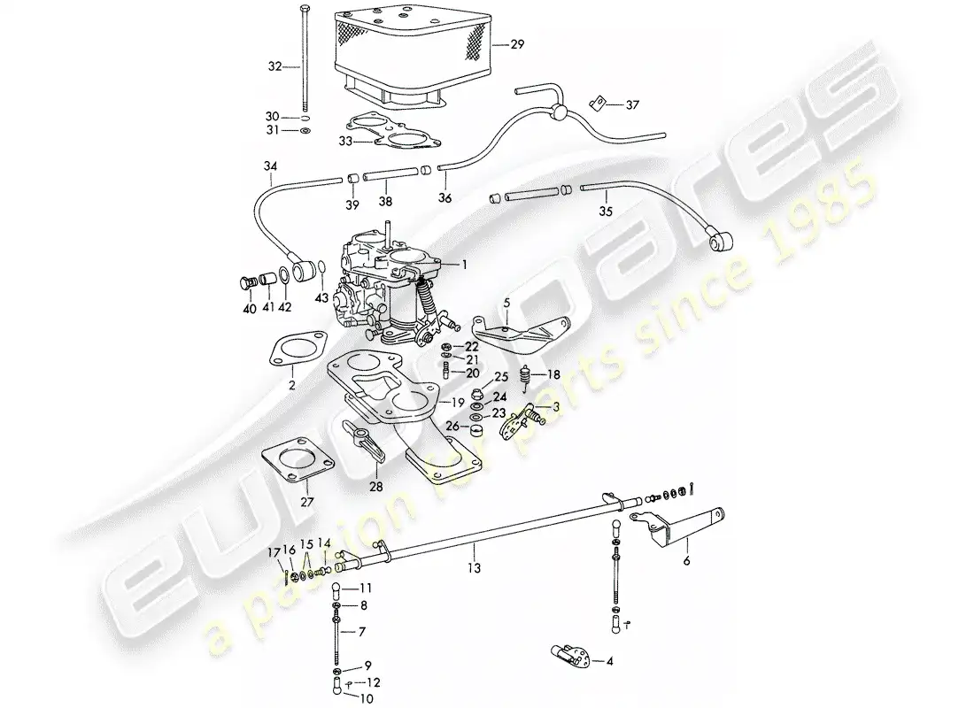 porsche 1964 (356b/356c) carburador - y - línea de suministro de combustible diagrama de piezas