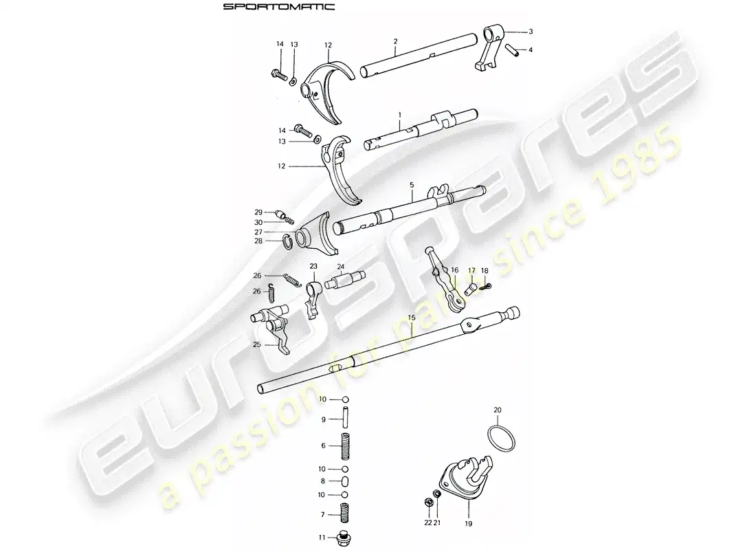 porsche 1975 (911) varillas de cambio - horquillas de cambio diagrama de piezas