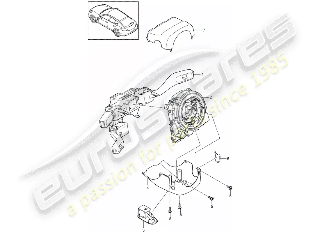porsche 2014 (panamera 970) interruptor de la columna de dirección diagrama de piezas