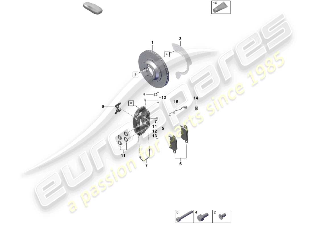 porsche 2021 (718 cayman gt4) freno de disco eje trasero diagrama de piezas