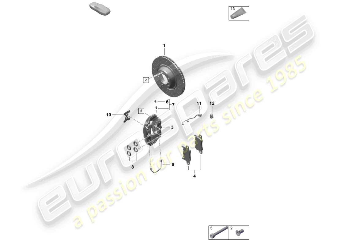 porsche 2021 (718 cayman gt4) freno de disco eje trasero diagrama de piezas