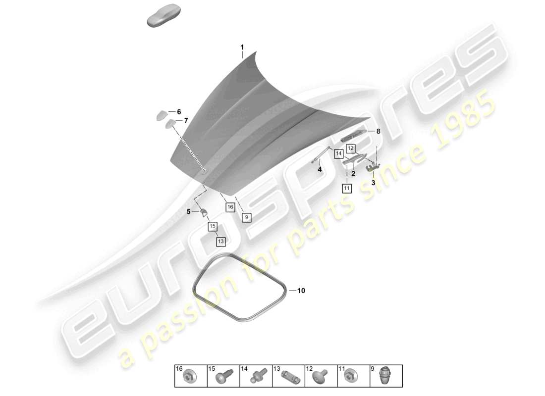 porsche 2024 (992-2) diagrama de piezas del capó