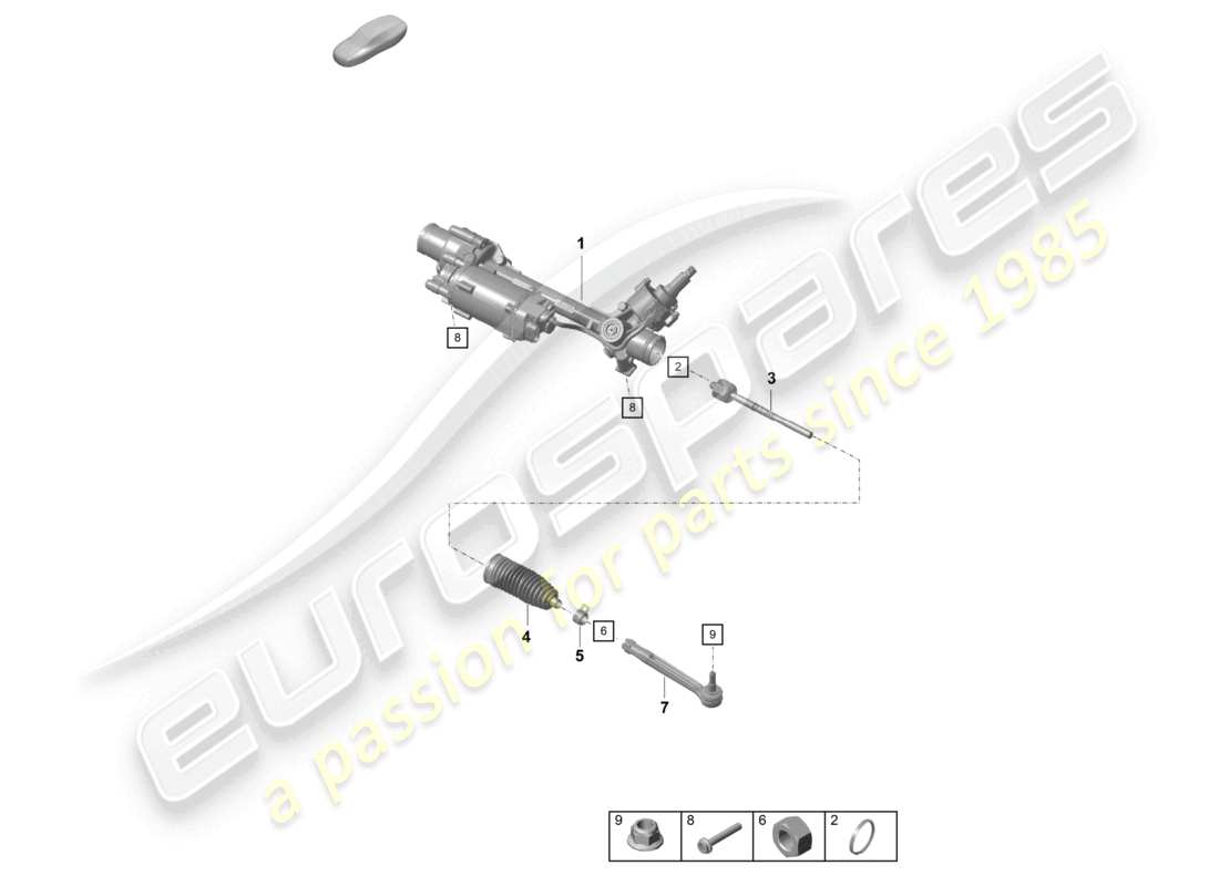 porsche 2021 (718 cayman gt4) mecanismo de dirección piezas individuales diagrama de piezas
