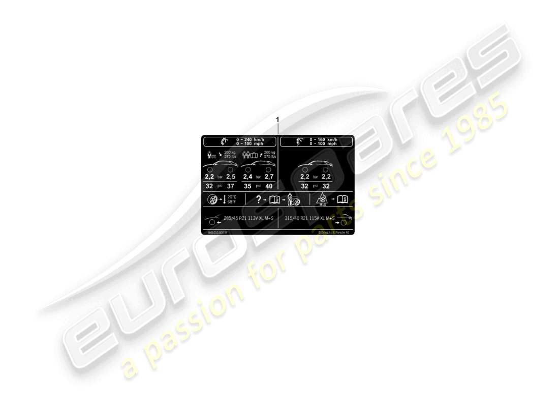 porsche 2023 (cayenne e3 pa) placa de datos para la presión de los neumáticos 21 para neumáticos para todo tipo de clima diagrama de piezas