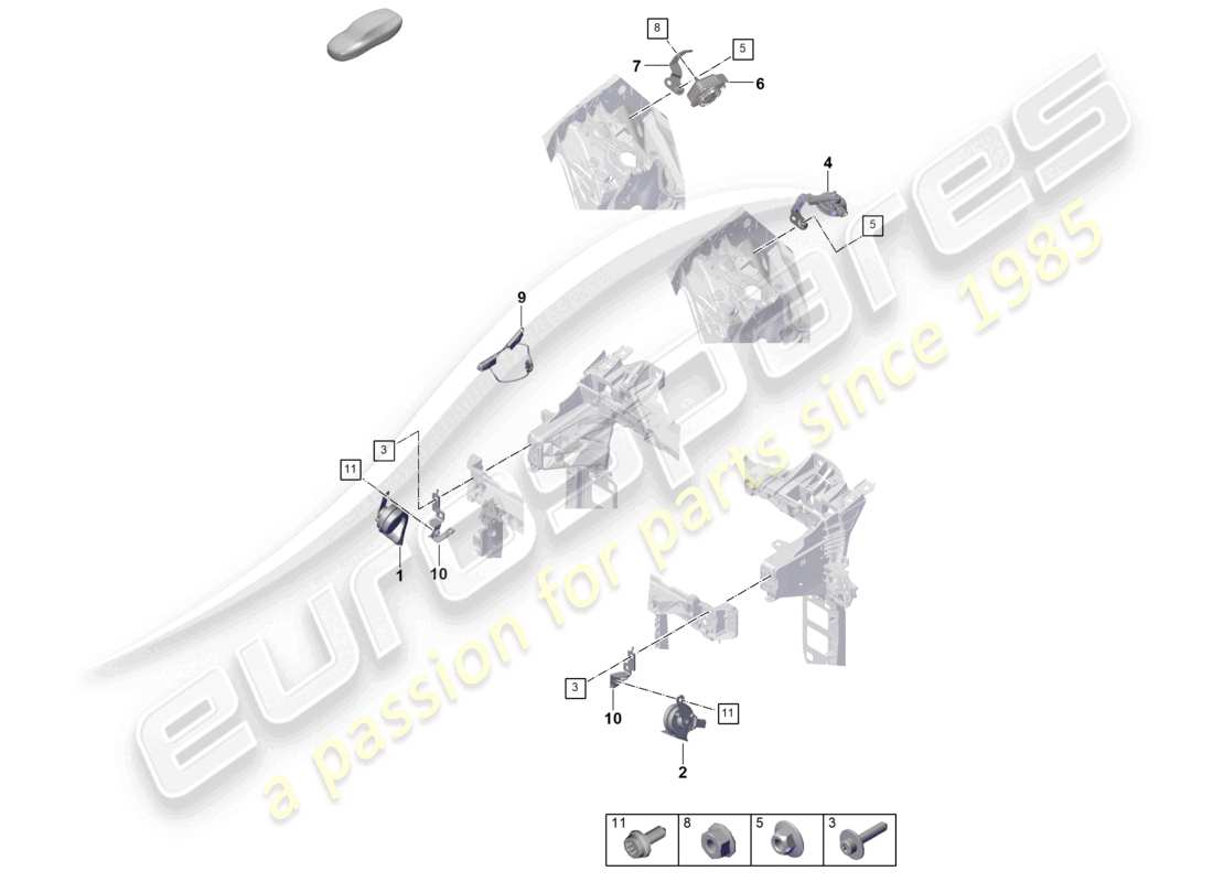 porsche 2023 (cayenne e3 pa) diagrama de piezas de la bocina de señal de fanfarria y la bocina de alarma