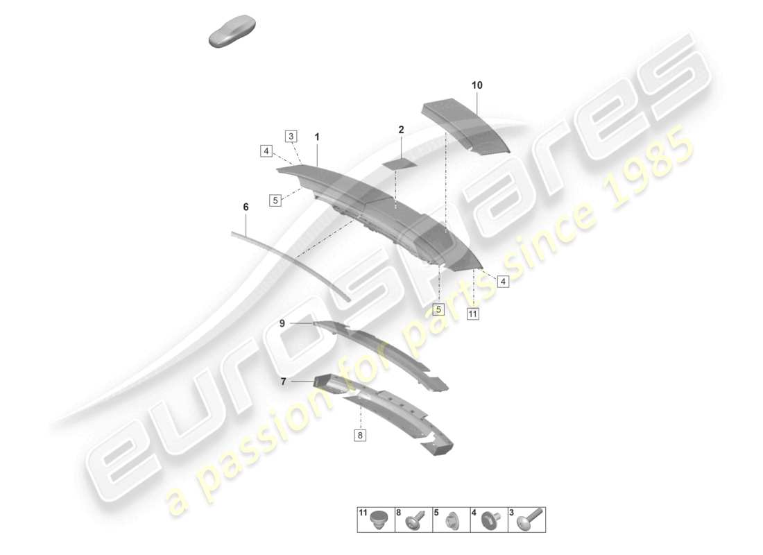 porsche 2022 (panamera 971-2) diagrama de piezas del alerón trasero