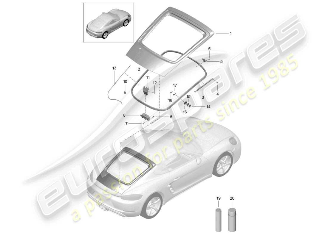 porsche 2024 (718 cayman) diagrama de piezas de la cubierta trasera