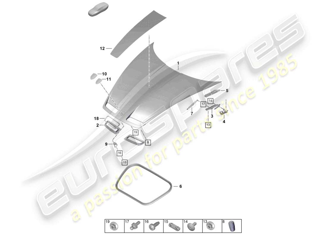porsche 2026 (992-2 gt3) diagrama de piezas del capó