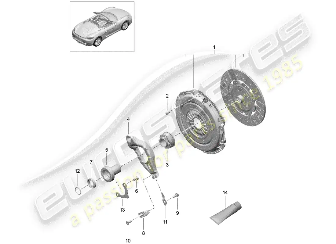 porsche 2018 (718 boxster) embrague diagrama de piezas