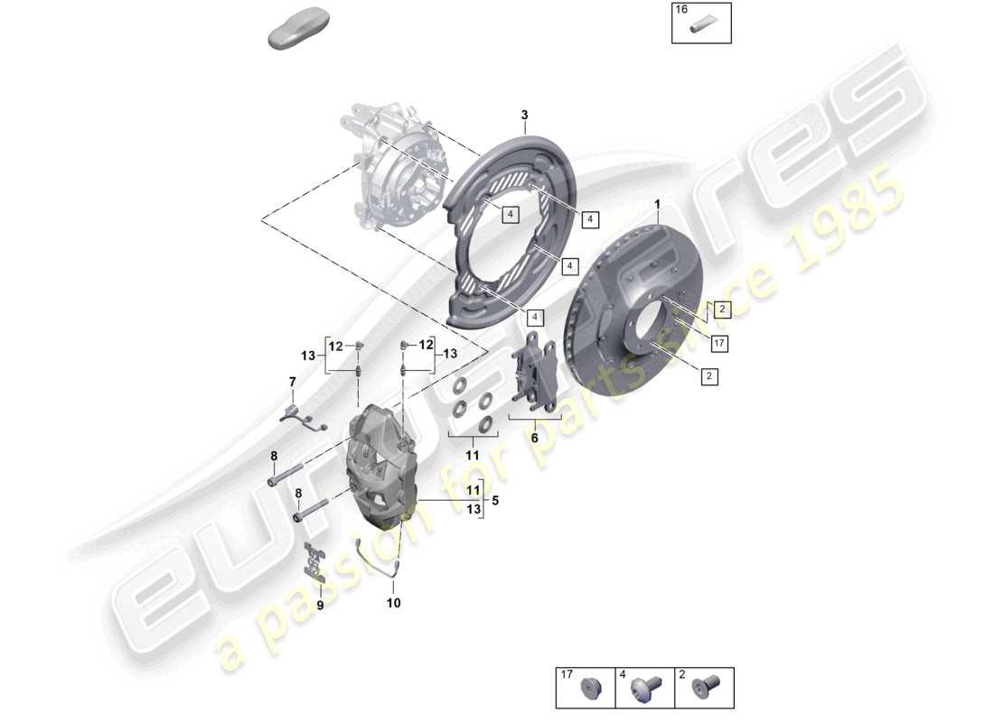 porsche 2024 (cayenne e3 pa) diagrama de piezas del eje trasero amarillo del freno de disco pccb