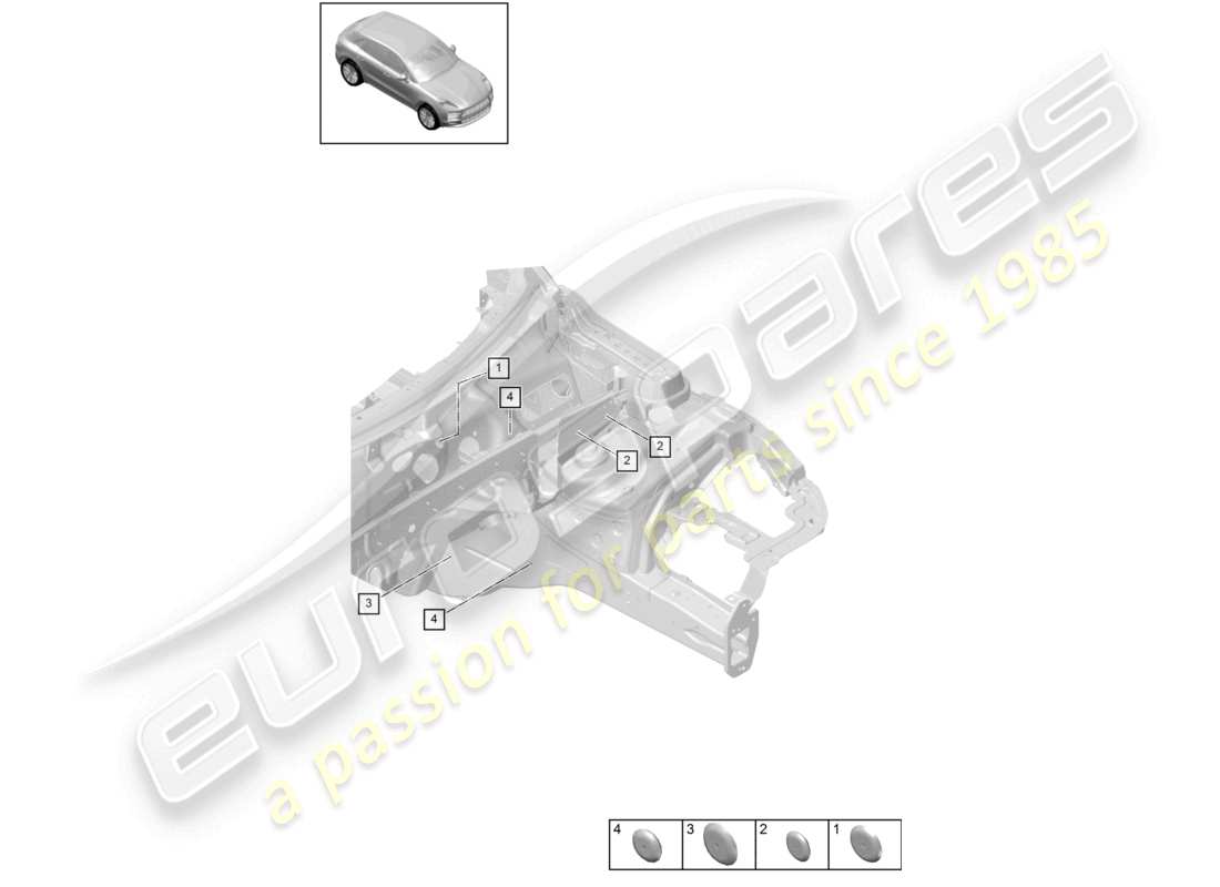 porsche 2021 (macan) diagrama de piezas del firewall front-end de bungs