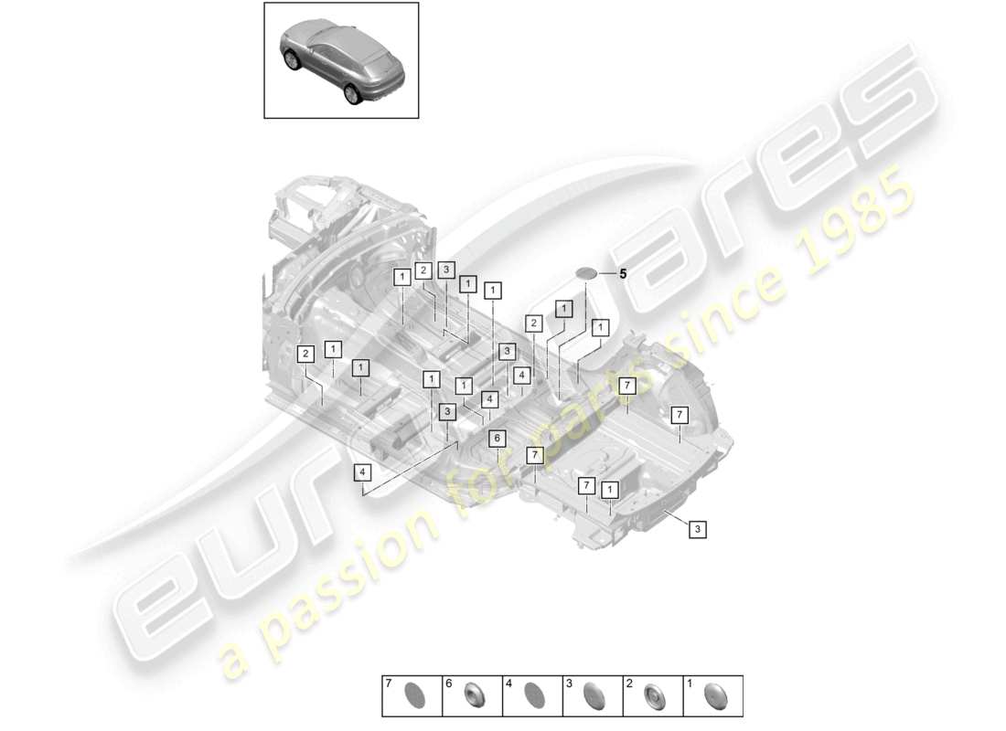 porsche 2021 (macan) tapones interiores de los bajos diagrama de piezas