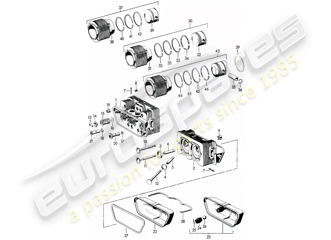 porsche 1960 (356b/356c) culata - cilindro con pistones diagrama de piezas