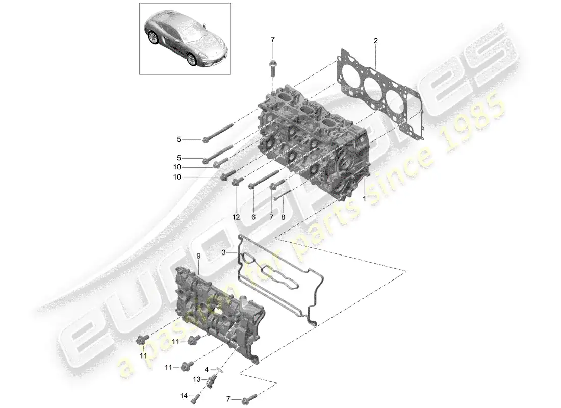 porsche 2016 (981 cayman) cabeza de cilindro diagrama de piezas