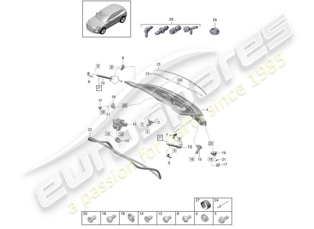 porsche 2021 (macan) rear lid diagrama de piezas