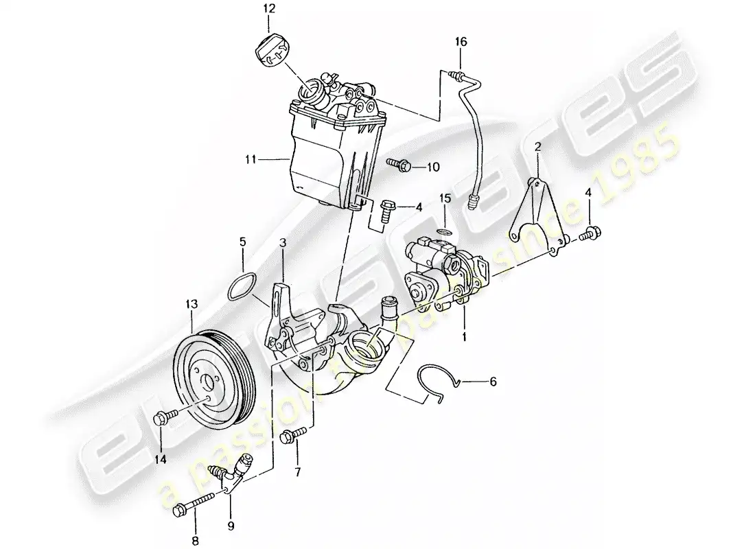 porsche 2002 (996 turbo / gt2) dirección asistida - bomba de dirección asistida - contenedor diagrama de piezas