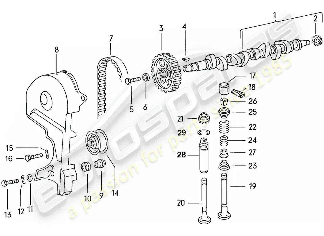 porsche 1979 (924) árbol de levas - válvulas diagrama de piezas