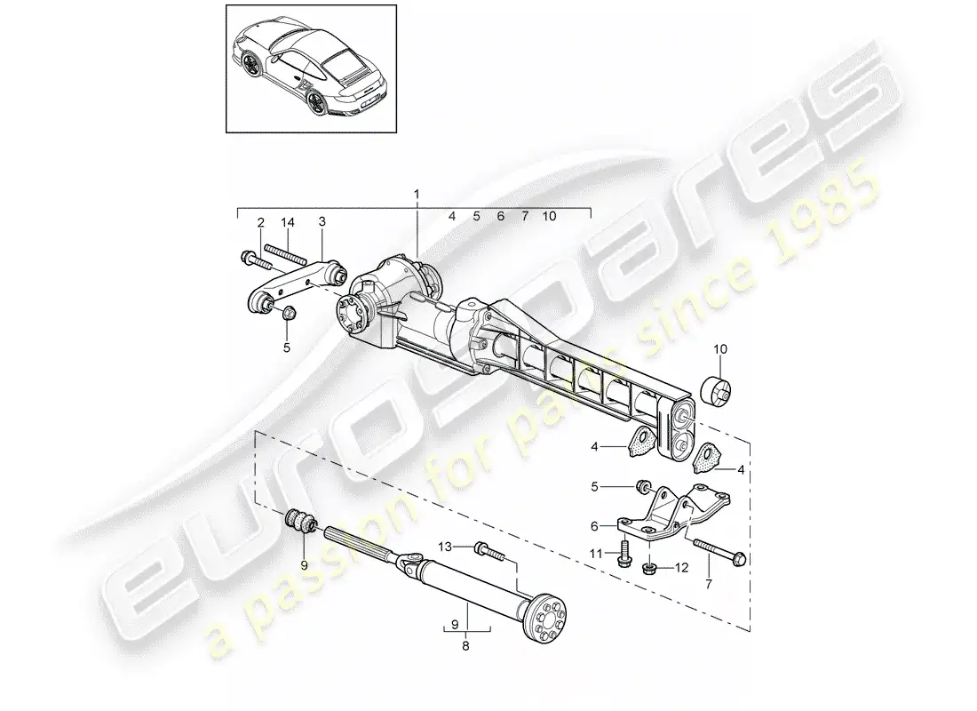 porsche 2013 (997-2 turbo / gt2 rs) diferencial del eje delantero diagrama de piezas