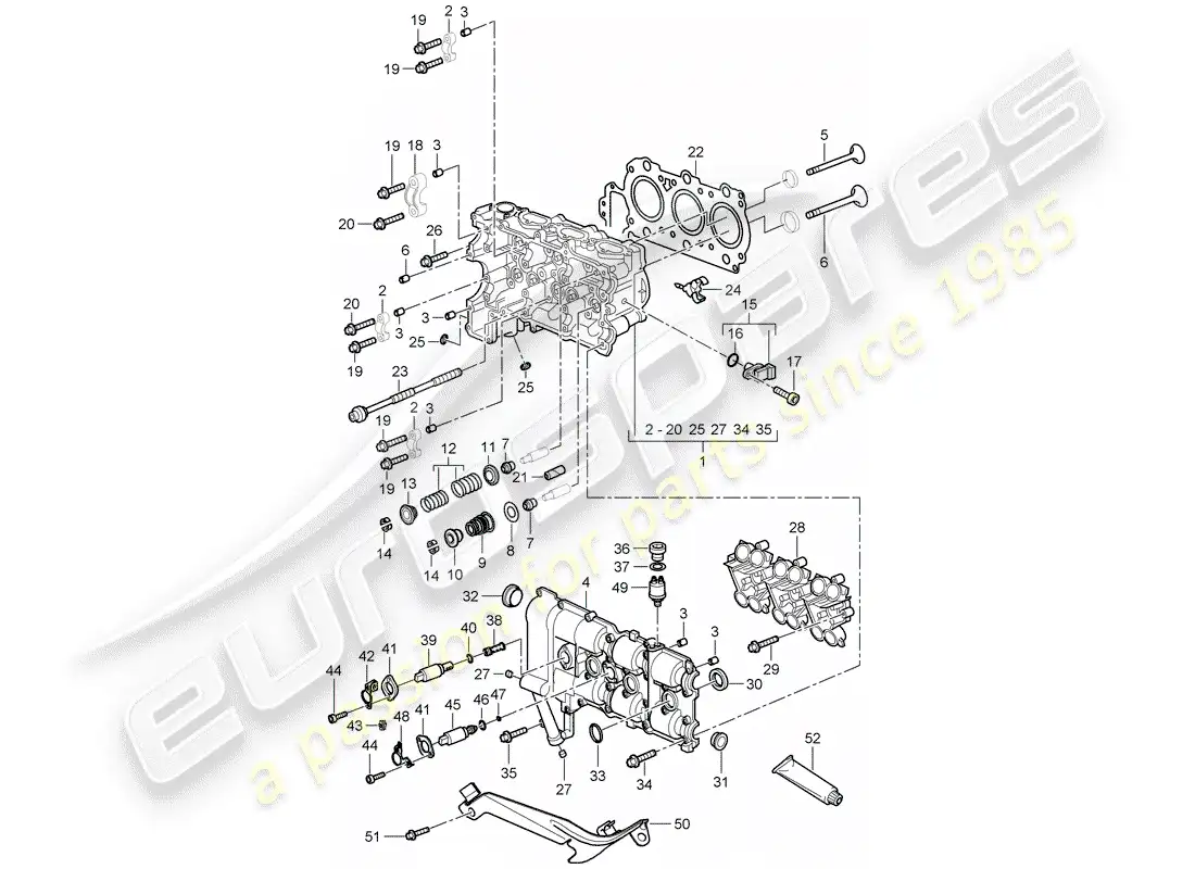 porsche 2007 (987 boxster) cabeza de cilindro diagrama de piezas