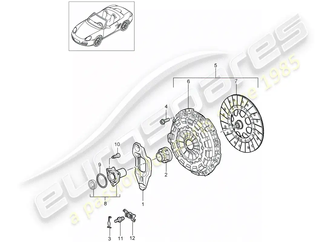 porsche 2007 (987 boxster) embrague diagrama de piezas