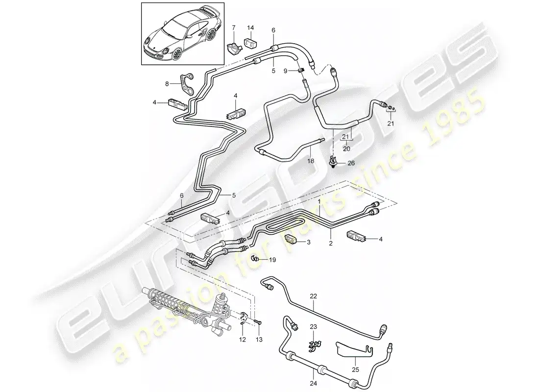 porsche 2013 (997-2 turbo / gt2 rs) dirección asistida diagrama de piezas