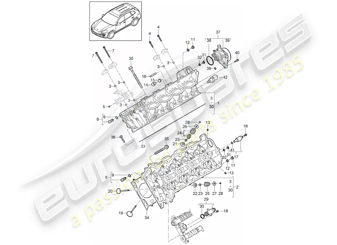 porsche 2014 (cayenne e2 92a) cabeza de cilindro diagrama de piezas