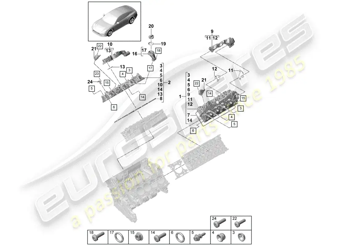 porsche 2017 (panamera 971-1) valve cover diagrama de piezas