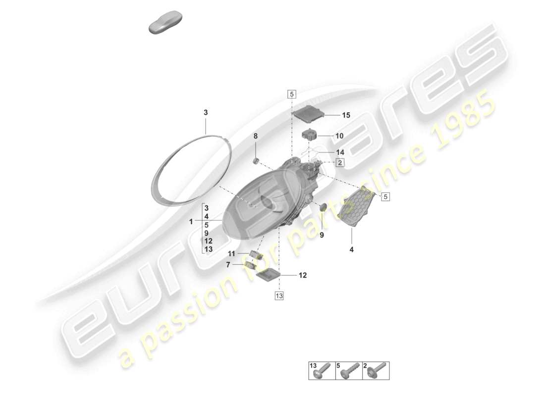 porsche 2021 (992-1 gt3/rs/st) diagrama de piezas del faro led con haz de matriz negro