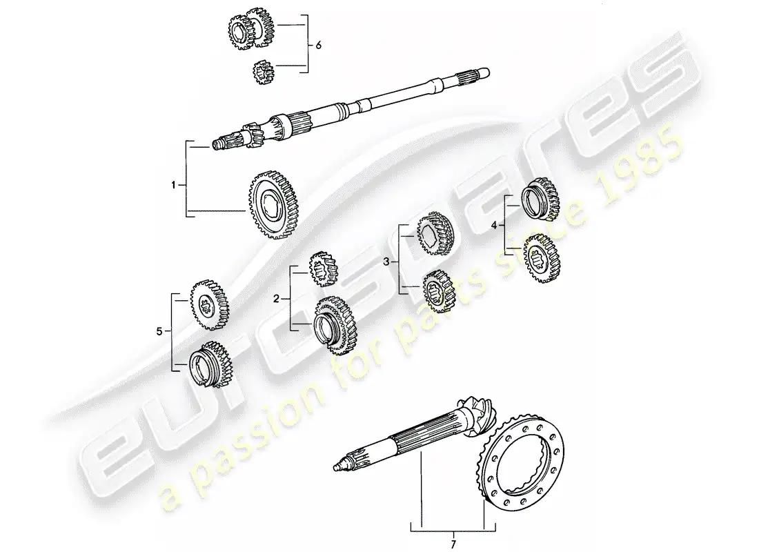 porsche 1985 (911) juegos de ruedas de engranaje - 5-speed diagrama de piezas