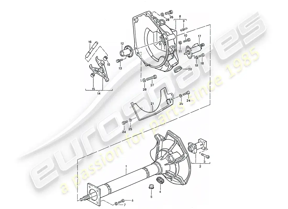 porsche 1986 (924s) tubo central - caja de cambios manual diagrama de piezas
