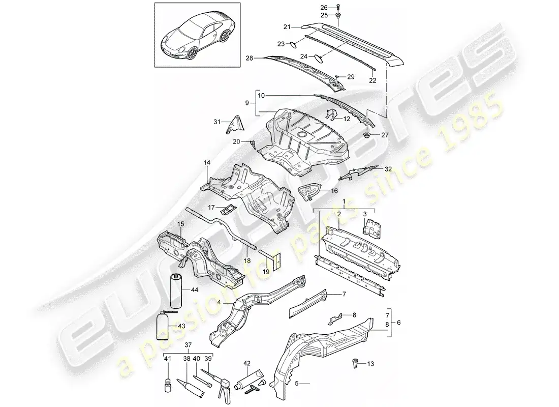 porsche 2011 (997-2) extremo posterior diagrama de piezas
