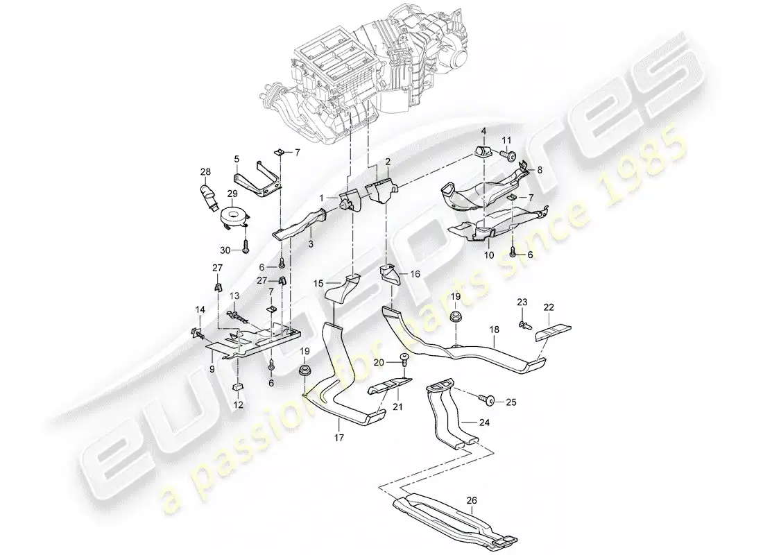 porsche 2005 (cayenne e1 9pa) carcasa de distribución de aire diagrama de piezas