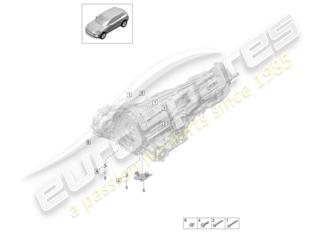 porsche 2021 (macan) diagrama de piezas de montaje para motor y transmisión