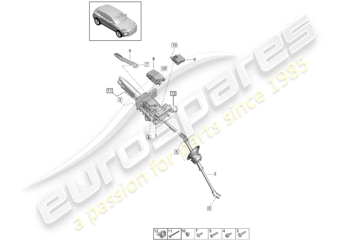 porsche 2021 (macan) diagrama de piezas del eje de dirección intermedio de la columna de dirección