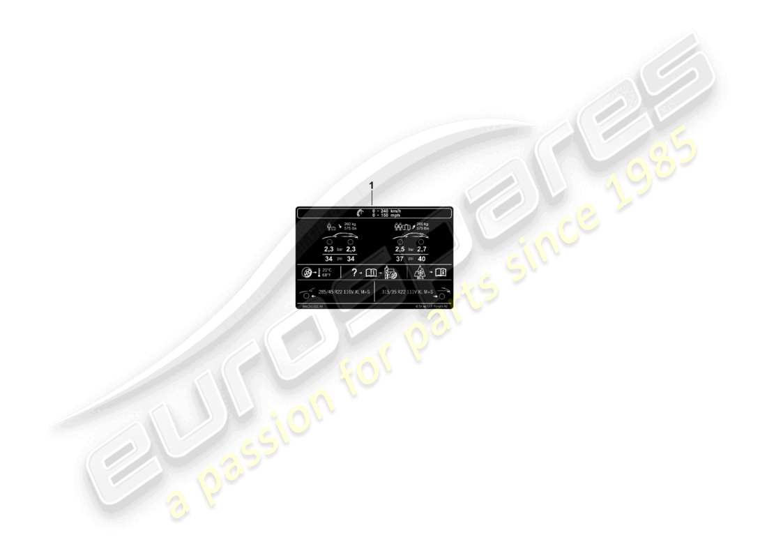 porsche 2023 (cayenne e3 pa) placa de datos para la presión de los neumáticos 22 para neumáticos para todo tipo de clima diagrama de piezas